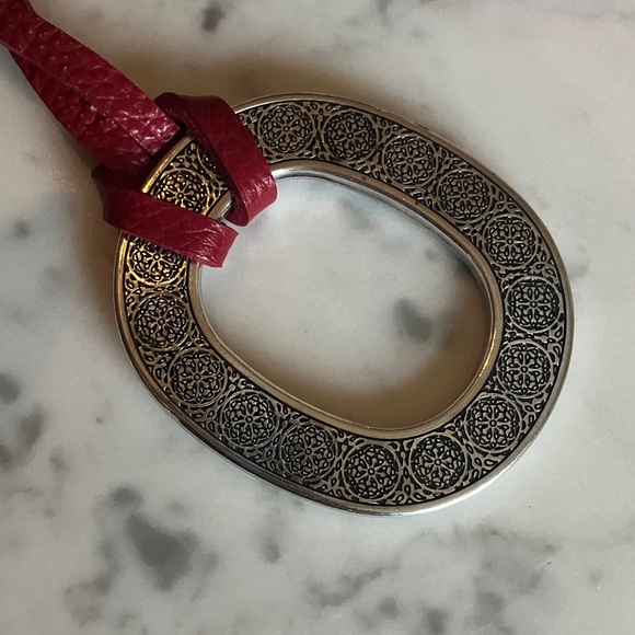 Brighton Red Leather and Silver Oval Necklace - Picture 2 of 5